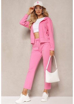 Różowy Komplet Dresowy Spodnie z Gumką w Pasie oraz Bluza z Kapturem na Suwak Starnie ze sklepu Renee odzież w kategorii Dresy damskie - zdjęcie 171172534