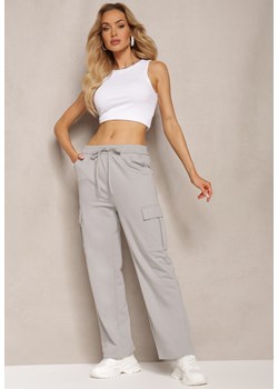 Szare Spodnie dresowe z Bawełny z Szerokimi Kieszeniami Cargo Tanelle ze sklepu Renee odzież w kategorii Spodnie damskie - zdjęcie 171172550