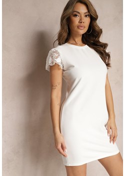 Biała Casualowa Sukienka Ozdobiona Koronką na Rękawku Haaklanda ze sklepu Renee odzież w kategorii Sukienki - zdjęcie 171172604