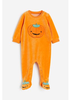H & M - Welurowa piżama jednoczęściowa z pełnymi stópkami - Pomarańczowy ze sklepu H&M w kategorii Odzież dla niemowląt - zdjęcie 171174954