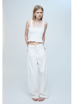 H & M - Krótki top z elastycznym marszczeniem - Biały ze sklepu H&M w kategorii Bluzki damskie - zdjęcie 171174973