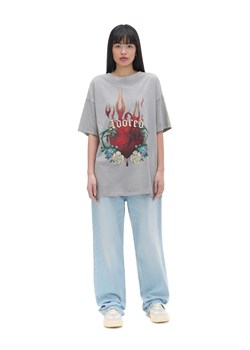 Cropp - Szary t-shirt oversize z nadrukiem - szary ze sklepu Cropp w kategorii Bluzki damskie - zdjęcie 171184820