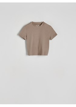 Reserved - Krótki t-shirt ze stójką - beżowy ze sklepu Reserved w kategorii Bluzki damskie - zdjęcie 171185351