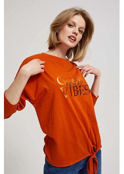 Damska bluzka pomarańczowa z długim rękawem i wiązaniem ze sklepu 5.10.15 w kategorii Bluzki damskie - zdjęcie 171189160