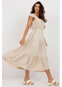Beżowa rozkloszowana sukienka z falbaną ze sklepu 5.10.15 w kategorii Sukienki - zdjęcie 171189162