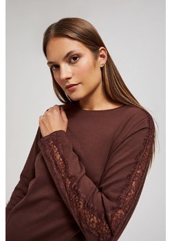 Brązowa bluzka damska z długim rękawem i koronką ze sklepu 5.10.15 w kategorii Bluzki damskie - zdjęcie 171189172