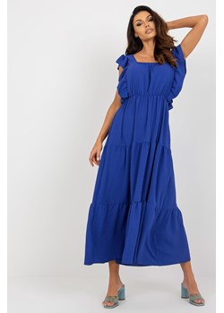 Kobaltowa midi sukienka z falbankami przy rękawach ze sklepu 5.10.15 w kategorii Sukienki - zdjęcie 171189202