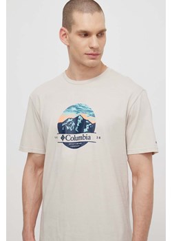 Columbia t-shirt bawełniany Path Lake męski kolor beżowy z nadrukiem 1934814 ze sklepu ANSWEAR.com w kategorii T-shirty męskie - zdjęcie 171190971