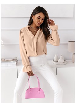 Elegancka bluzka z zakładkami - ELONA - beżowa ze sklepu magmac.pl w kategorii Bluzki damskie - zdjęcie 171195760