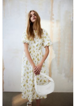 H & M - Sukienka midi z bufiastym rękawem - Biały ze sklepu H&M w kategorii Sukienki - zdjęcie 171197790