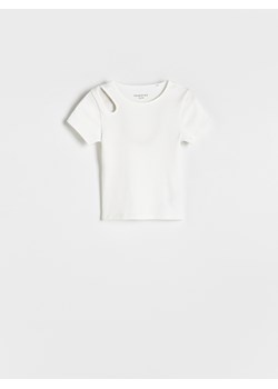 Reserved - T-shirt z ozdobnym wycięciem - złamana biel ze sklepu Reserved w kategorii Bluzki dziewczęce - zdjęcie 171198534