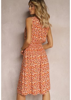 Czerwono-Pomarańczowa Rozkloszowana Sukienka w Kwiaty z Kopertową Górą i Gumką w Talii Ricada ze sklepu Renee odzież w kategorii Sukienki - zdjęcie 171199842