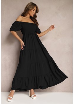 Czarna Bufiasta Sukienka z Falbankami i Gumką w Pasie Florula ze sklepu Renee odzież w kategorii Sukienki - zdjęcie 171199880