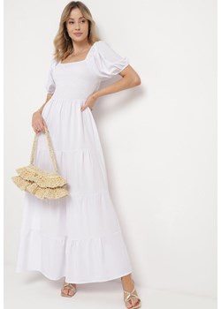 Biała  Rozkloszowana Sukienka z Gumką w Talii i Bufiastymi Rękawami Evulla ze sklepu Born2be Odzież w kategorii Sukienki - zdjęcie 171200284