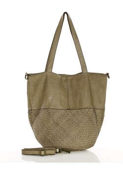 Torba pleciona shopper ze skóry & hobo leather bag - MARCO MAZZINI beżowa taupe ze sklepu Verostilo w kategorii Torby Shopper bag - zdjęcie 171203954