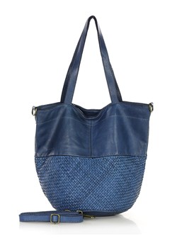Torba pleciona shopper ze skóry & hobo leather bag - MARCO MAZZINI jeans niebieska ze sklepu Verostilo w kategorii Listonoszki - zdjęcie 171203970