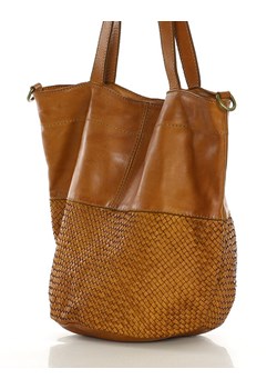 Torba pleciona shopper ze skóry & hobo leather bag - MARCO MAZZINI brąz camel ze sklepu Verostilo w kategorii Torby Shopper bag - zdjęcie 171203981