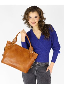 Torebka biznesowa damska kuferek skórzany premium bag - MARCO MAZZINI camel ze sklepu Verostilo w kategorii Torby Shopper bag - zdjęcie 171203991