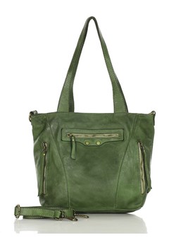 Torebka vintage na ramię z trzema kieszeniami skóra naturalna - MARCO MAZZINI zielona ze sklepu Verostilo w kategorii Torby Shopper bag - zdjęcie 171204003