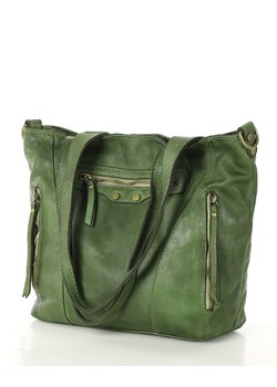 Torebka vintage na ramię z trzema kieszeniami skóra naturalna - MARCO MAZZINI zielona ze sklepu Verostilo w kategorii Torby Shopper bag - zdjęcie 171204004