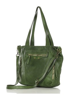 Torebka vintage na ramię z trzema kieszeniami skóra naturalna - MARCO MAZZINI zielona ze sklepu Verostilo w kategorii Torby Shopper bag - zdjęcie 171204010