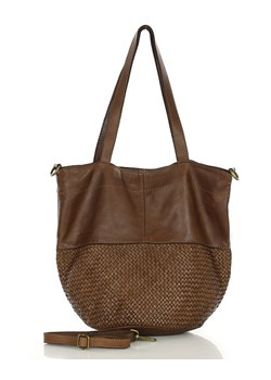 Torba pleciona shopper ze skóry & hobo leather bag - MARCO MAZZINI brąz ze sklepu Verostilo w kategorii Torby Shopper bag - zdjęcie 171204112