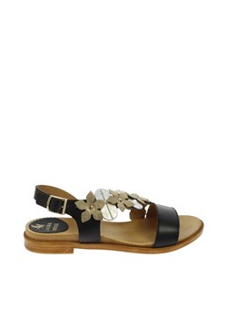 Czarne płaskie sandałki ze skóry naturalnej ze złotymi zdobieniami ze sklepu Laura Messi w kategorii Sandały damskie - zdjęcie 171205303