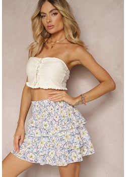 Jasnoniebieska Mini Spódnica w Kwiaty z Falbankami Norfila ze sklepu Renee odzież w kategorii Spódnice - zdjęcie 171218680