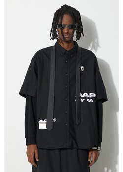 AAPE koszula bawełniana Long Sleeve Shirt Mock Layer męska kolor czarny relaxed z kołnierzykiem button-down AST8464 ze sklepu PRM w kategorii Koszule męskie - zdjęcie 171220431