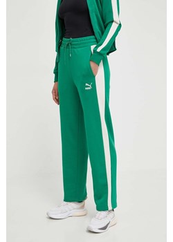 Puma spodnie dresowe ICONIC T7 kolor zielony wzorzyste 625411 ze sklepu PRM w kategorii Spodnie damskie - zdjęcie 171220741