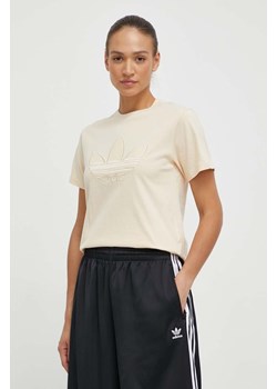 adidas Originals t-shirt bawełniany damski kolor beżowy IS3868 ze sklepu PRM w kategorii Bluzki damskie - zdjęcie 171220822