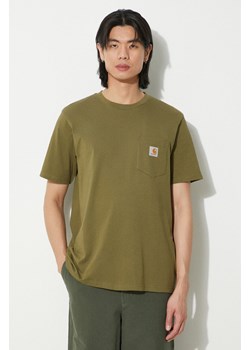 Carhartt WIP t-shirt bawełniany S/S Pocket T-Shirt męski kolor zielony z aplikacją I030434.1YSXX ze sklepu PRM w kategorii T-shirty męskie - zdjęcie 171220864