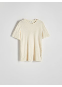 Reserved - T-shirt regular fit z lnem - beżowy ze sklepu Reserved w kategorii T-shirty męskie - zdjęcie 171221914