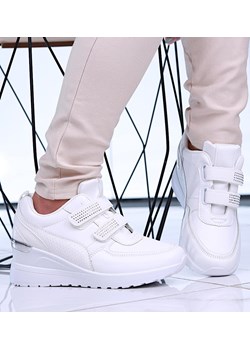 Białe trampki sneakersy na koturnie na rzepy /C7-1 15956 T323/ ze sklepu Pantofelek24.pl w kategorii Buty sportowe damskie - zdjęcie 171222082