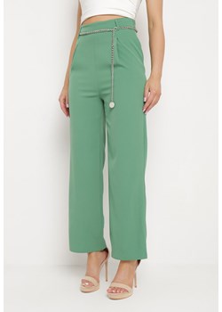 Zielone Szerokie Spodnie Zapinane z boku na Suwak z Ozdobnym Łańcuchem Grazioso ze sklepu Born2be Odzież w kategorii Spodnie damskie - zdjęcie 171224641