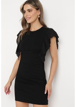Czarna  Rozkloszowana Sukienka z Gumką w Talii i Bufiastymi Rękawami Evulla ze sklepu Born2be Odzież w kategorii Sukienki - zdjęcie 171224974