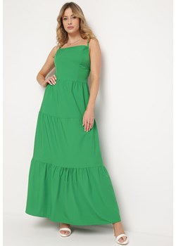Zielona Rozkloszowana Sukienka na Ramiączkach Zawiązywana z Tyłu z Elastyczną Gumką w Talii Grililena ze sklepu Born2be Odzież w kategorii Sukienki - zdjęcie 171224981