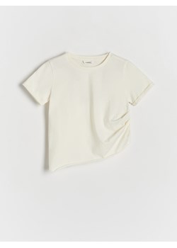 Reserved - T-shirt z asymetrycznym dołem - złamana biel ze sklepu Reserved w kategorii Bluzki dziewczęce - zdjęcie 171226364