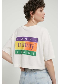 Tommy Jeans t-shirt bawełniany damski kolor beżowy DW0DW18141 ze sklepu ANSWEAR.com w kategorii Bluzki damskie - zdjęcie 171228450