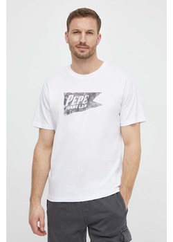 Pepe Jeans t-shirt bawełniany SINGLE CARDIFF męski kolor biały z nadrukiem PM509401 ze sklepu ANSWEAR.com w kategorii T-shirty męskie - zdjęcie 171228514