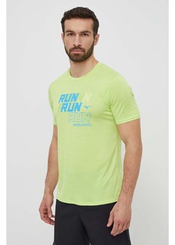 Mizuno t-shirt do biegania Core Run kolor zielony z nadrukiem J2GAB008 ze sklepu ANSWEAR.com w kategorii T-shirty męskie - zdjęcie 171228653
