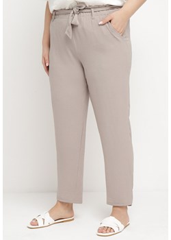 Szare Spodnie Regular Wiązane w Pasie w stylu Paperbag Tamburia ze sklepu Born2be Odzież w kategorii Spodnie damskie - zdjęcie 171229461