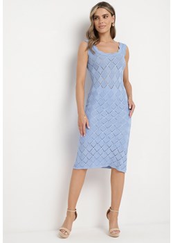 Niebieska Dopasowana Ażurowa Sukienka na Grubych Ramiączkach Brililena ze sklepu Born2be Odzież w kategorii Sukienki - zdjęcie 171229654