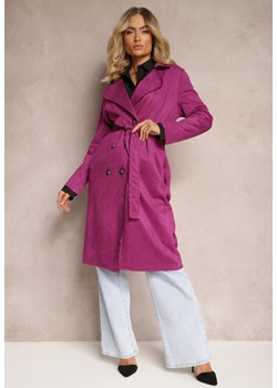 Fuksjowy Płaszcz Dwurzędowy z Ekozamszu Wiązany w Talii Faira ze sklepu Renee odzież w kategorii Płaszcze damskie - zdjęcie 171232330