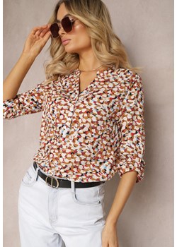 Brązowo-Beżowa Bluzka z Wiskozy w Drobny Wzór z Guzikami Addaria ze sklepu Renee odzież w kategorii Koszule damskie - zdjęcie 171232370