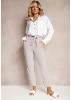 Jasnoszare Spodnie Regular z Wiązaniem w Pasie Dastaria ze sklepu Renee odzież w kategorii Spodnie damskie - zdjęcie 171232400