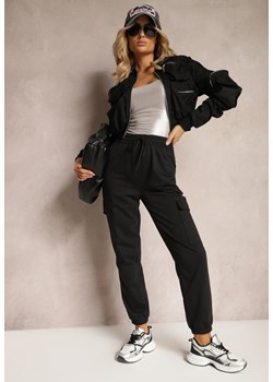 Czarne Bawełniane Spodnie z Gumką w Talii w Sportowym Stylu Cargo Lofriena ze sklepu Renee odzież w kategorii Spodnie damskie - zdjęcie 171232572
