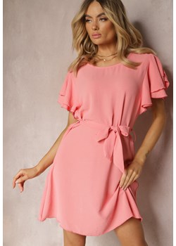 Różowa Sukienka Taliowana z Paskiem i Falbankami Rosetellia ze sklepu Renee odzież w kategorii Sukienki - zdjęcie 171232662