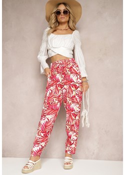 Różowe Wiskozowe Spodnie High Wiast z Florystycznym Wzorem Ctella ze sklepu Renee odzież w kategorii Spodnie damskie - zdjęcie 171232900