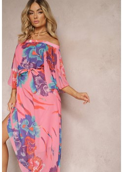 Różowa Trapezowa Sukienka z Paskiem o Rozkloszowanym Kroju Nellaopa ze sklepu Renee odzież w kategorii Sukienki - zdjęcie 171232970
